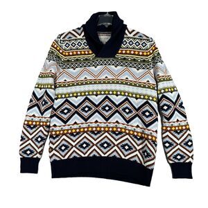 Sun + Stone Sweater Men Medium White Multi Southwestern Aztec Boho Casual Preppy